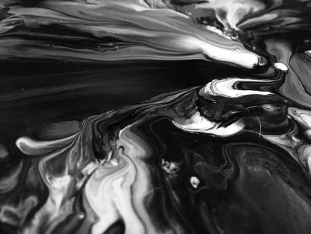Close Up Black And White Colors Fluid Pouring Abstract Art Acrylic Painting Texture Background