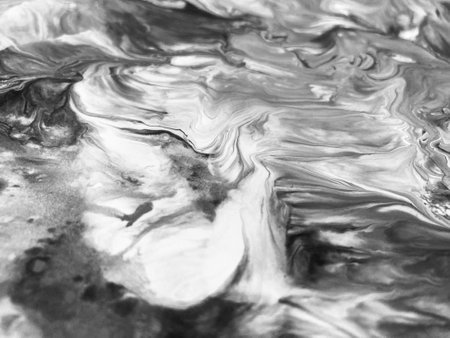 Close Up Black And White Colors Fluid Pouring Abstract Art Acrylic Painting Texture Backgroundの写真素材