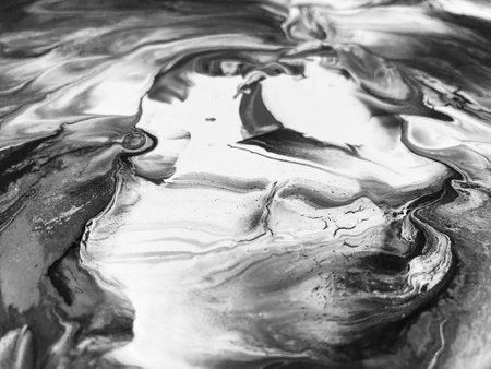 Close Up Black And White Colors Fluid Pouring Abstract Art Acrylic Painting Texture Backgroundの写真素材