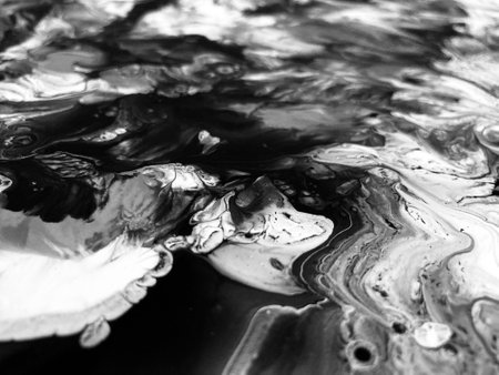 Close Up Black and White Colors Fluid Pouring Abstract Art Acrylic Painting Texture Backgroundの写真素材