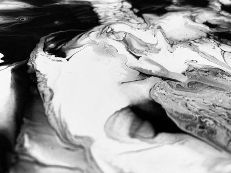 Close Up Black and White Colors Fluid Pouring Abstract Art Acrylic Painting Texture Backgroundの写真素材