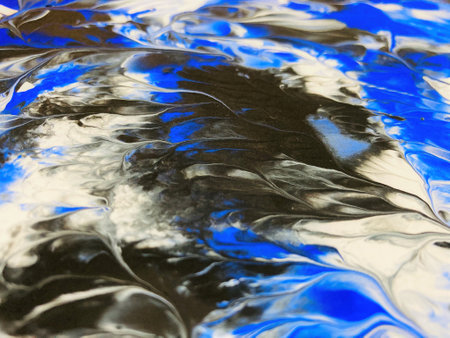 Close Up Colorful Blue Green White Colors Fluid Pouring Abstract Art Acrylic Painting Texture Backgroundの写真素材