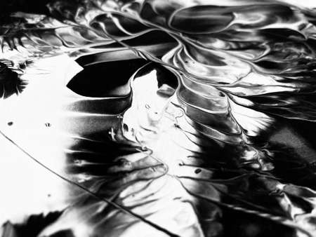 Close Up Black and White Colors Fluid Pouring Abstract Art Acrylic Painting Texture Backgroundの写真素材