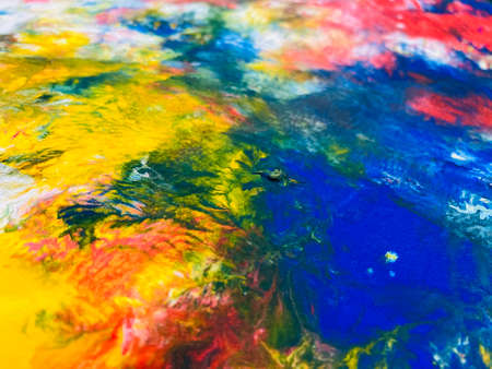 Close Up Colorful Fluid Pouring Abstract Art Acrylic Painting Texture Backgroundの写真素材