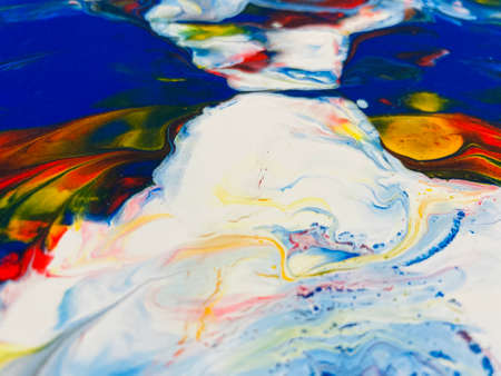 Close Up Colorful Fluid Pouring Abstract Art Acrylic Painting Texture Backgroundの写真素材