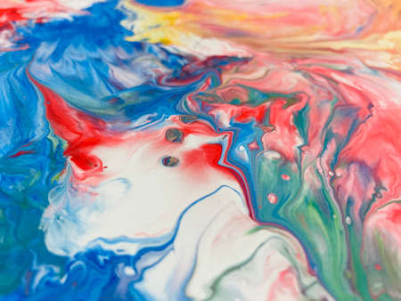 Close Up Colorful Fluid Pouring Abstract Art Acrylic Painting Texture Backgroundの写真素材
