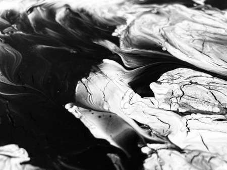 Close Up Black and White Colors Fluid Pouring Abstract Art Acrylic Painting Texture Backgroundの写真素材