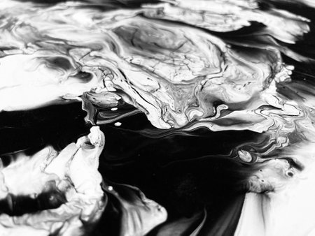 Close Up Black and White Colors Fluid Pouring Abstract Art Acrylic Painting Texture Backgroundの写真素材