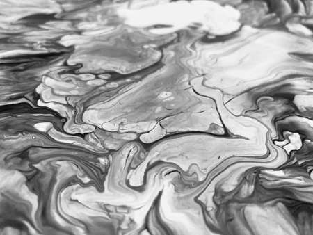 Close Up Black and White Colors Fluid Pouring Abstract Art Acrylic Painting Texture Background