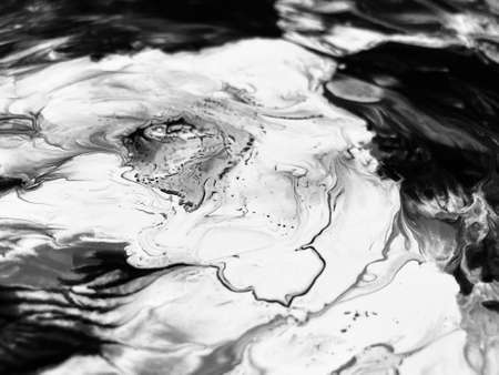 Close Up Black and White Colors Fluid Pouring Abstract Art Acrylic Painting Texture Backgroundの写真素材