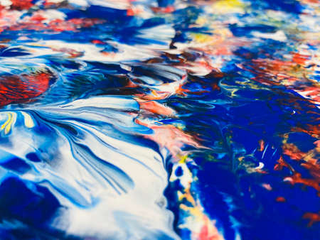 Close Up Colorful Fluid Pouring Abstract Art Acrylic Painting Texture Backgroundの写真素材