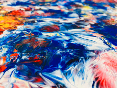 Close Up Colorful Fluid Pouring Abstract Art Acrylic Painting Texture Backgroundの写真素材