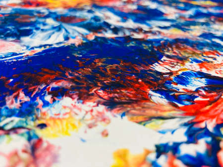 Close Up Colorful Fluid Pouring Abstract Art Acrylic Painting Texture Backgroundの写真素材