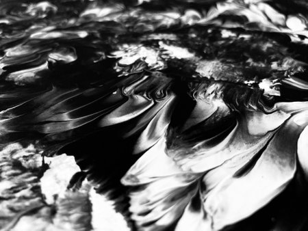 Close Up Black and White Colors Fluid Pouring Abstract Art Acrylic Painting Texture Backgroundの写真素材