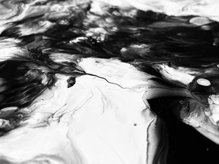 Close Up Black and White Colors Fluid Pouring Abstract Art Acrylic Painting Texture Background