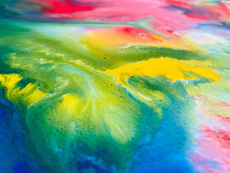 Close Up Colorful Fluid Pouring Abstract Art Acrylic Painting Texture Backgroundの写真素材