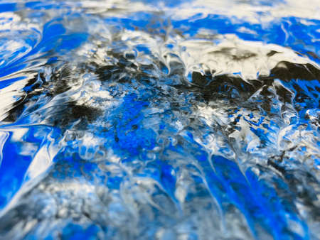 Close Up Blue White Colors Colorful Fluid Pouring Abstract Art Acrylic Painting Texture Backgroundの写真素材