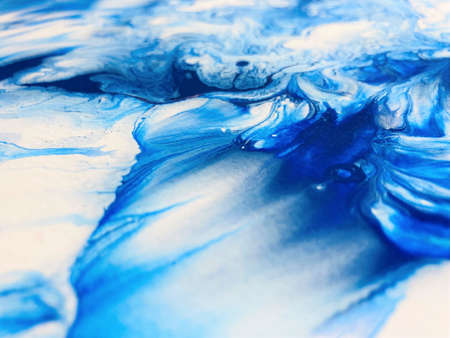 Close Up Blue White Colors Colorful Fluid Pouring Abstract Art Acrylic Painting Texture Backgroundの写真素材