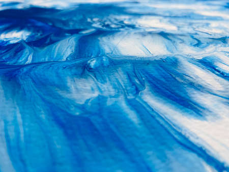 Close Up Blue White Colors Colorful Fluid Pouring Abstract Art Acrylic Painting Texture Backgroundの写真素材