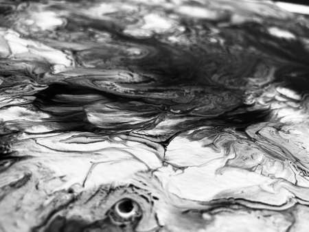 Close Up Black and White Colors Fluid Pouring Abstract Art Acrylic Painting Texture Background