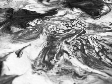 Close Up Black and White Colors Fluid Pouring Abstract Art Acrylic Painting Texture Backgroundの写真素材