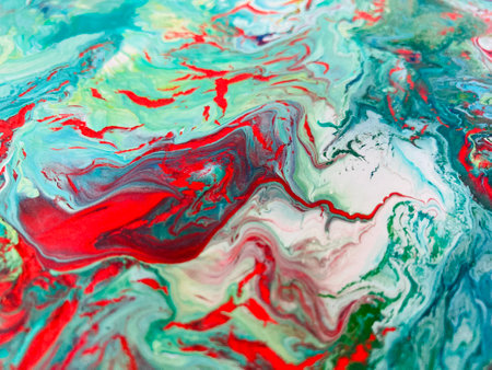 Close Up Colorful Fluid Pouring Abstract Art Acrylic Painting Texture Backgroundの写真素材