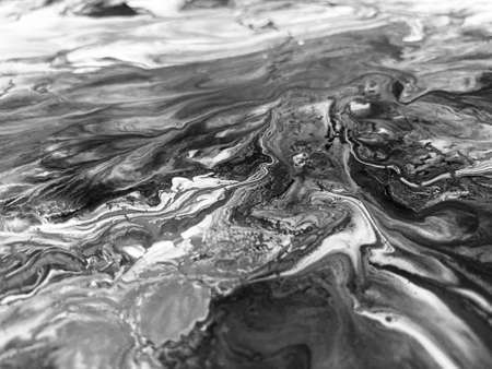 Close Up Black and White Colors Fluid Pouring Abstract Art Acrylic Painting Texture Background