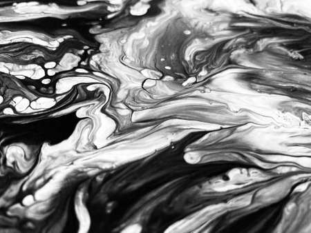 Close Up Black and White Colors Fluid Pouring Abstract Art Acrylic Painting Texture Backgroundの写真素材