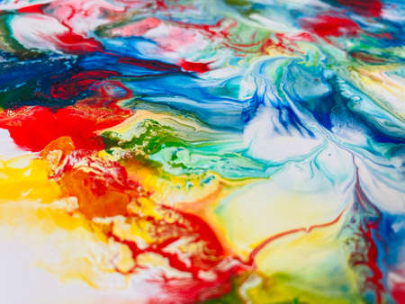 Close Up Colorful Fluid Pouring Abstract Art Acrylic Painting Texture Backgroundの写真素材