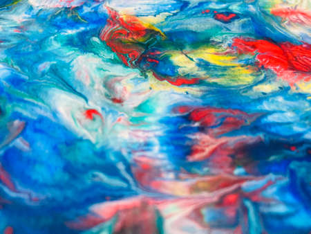 Close Up Colorful Fluid Pouring Abstract Art Acrylic Painting Texture Backgroundの写真素材