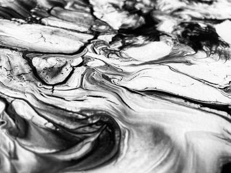 Close Up Black and White Colors Fluid Pouring Abstract Art Acrylic Painting Texture Backgroundの写真素材
