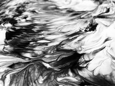 Close Up Black and White Colors Fluid Pouring Abstract Art Acrylic Painting Texture Backgroundの写真素材