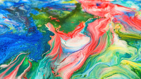 Close Up Colorful Fluid Pouring Abstract Art Acrylic Painting Texture Backgroundの写真素材
