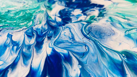 Close Up Green Blue White Colorful Fluid Pouring Abstract Art Acrylic Painting Texture Background