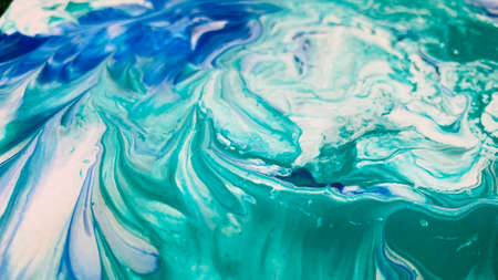 Close Up Green Blue White Colorful Fluid Pouring Abstract Art Acrylic Painting Texture Background