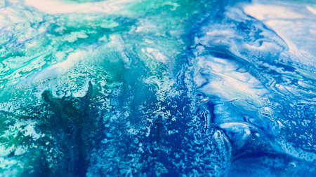 Close Up Green Blue White Colorful Fluid Pouring Abstract Art Acrylic Painting Texture Backgroundの写真素材