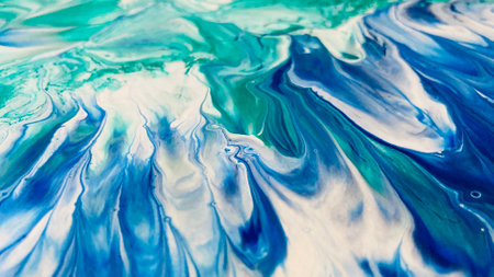 Close Up Green Blue White Colorful Fluid Pouring Abstract Art Acrylic Painting Texture Background