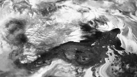 Close Up Black and White Colors Fluid Pouring Abstract Art Acrylic Painting Texture Background
