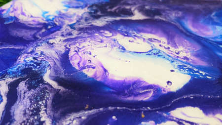 Close Up Colorful Blue Purple White Colors Fluid Pouring Abstract Art Acrylic Painting Texture Backgroundの写真素材