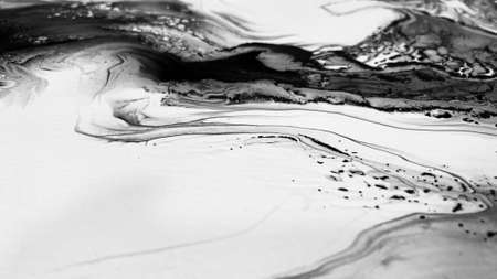 Close Up Black and White Colors Fluid Pouring Abstract Art Acrylic Painting Texture Background
