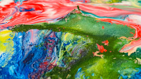 Close Up Colorful Fluid Pouring Abstract Art Acrylic Painting Texture Backgroundの写真素材