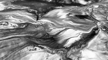 Close Up Black and White Colors Fluid Pouring Abstract Art Acrylic Painting Texture Background
