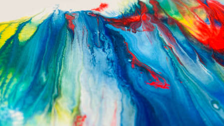 Close Up Colorful Fluid Pouring Abstract Art Acrylic Painting Texture Backgroundの写真素材