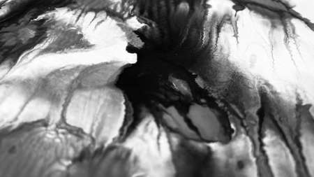 Close Up Black and White Colors Fluid Pouring Abstract Art Acrylic Painting Texture Backgroundの写真素材