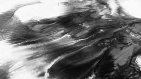 Close Up Black and White Colors Fluid Pouring Abstract Art Acrylic Painting Texture Backgroundの写真素材