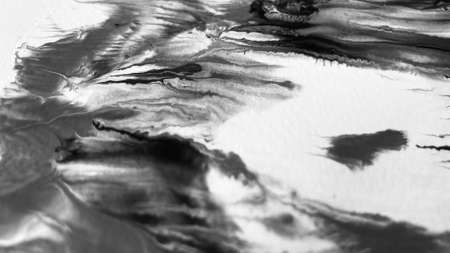 Close Up Black and White Colors Fluid Pouring Abstract Art Acrylic Painting Texture Backgroundの写真素材