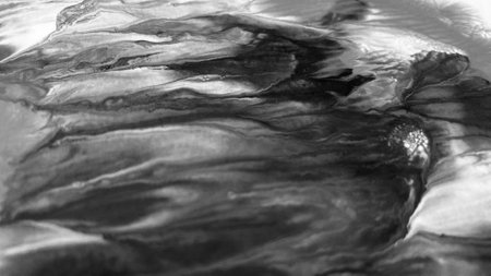 Close Up Black and White Colors Fluid Pouring Abstract Art Acrylic Painting Texture Backgroundの写真素材