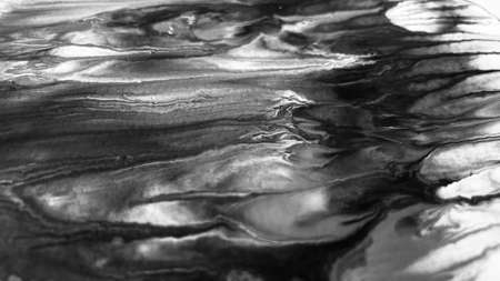 Close Up Black and White Colors Fluid Pouring Abstract Art Acrylic Painting Texture Background