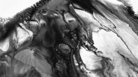 Close Up Black and White Colors Fluid Pouring Abstract Art Acrylic Painting Texture Background