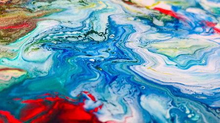 Close Up Colorful Fluid Pouring Abstract Art Acrylic Painting Texture Backgroundの写真素材